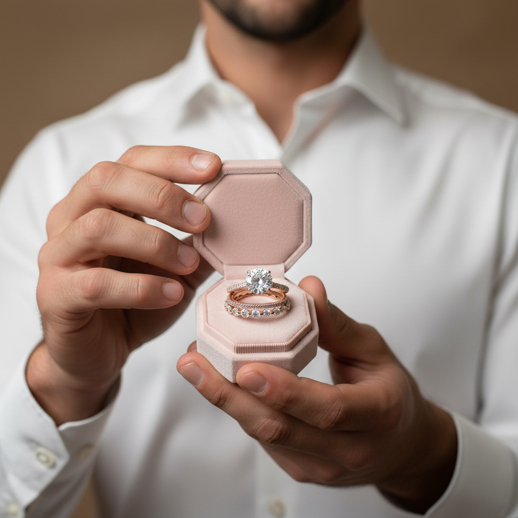 Rose Gold Classic Round Cut Wedding Set-Black Diamonds New York