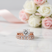Rose Gold Classic Round Cut Wedding Set-Black Diamonds New York