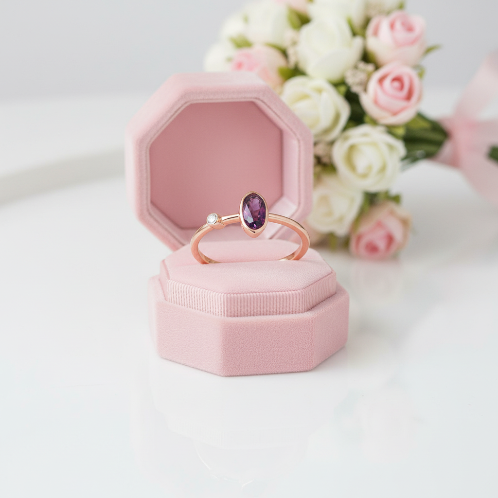 Rose Gold Color Oval Diamond Option Ring-Black Diamonds New York