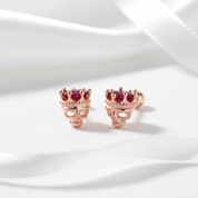 Rose Gold Crowned Skull Head Screw Stud Earrings-Black Diamonds New York