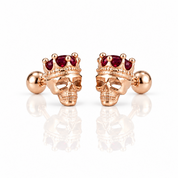 Rose Gold Crowned Skull Head Screw Stud Earrings-Black Diamonds New York
