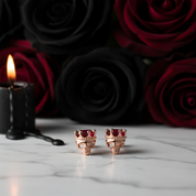 Rose Gold Crowned Skull Head Screw Stud Earrings-Black Diamonds New York
