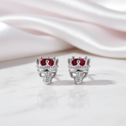 Rose Gold Crowned Skull Head Screw Stud Earrings-Black Diamonds New York