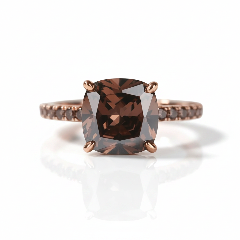 Rose Gold Cushion Cut Chocolate Stone Engagement Ring-Black Diamonds New York
