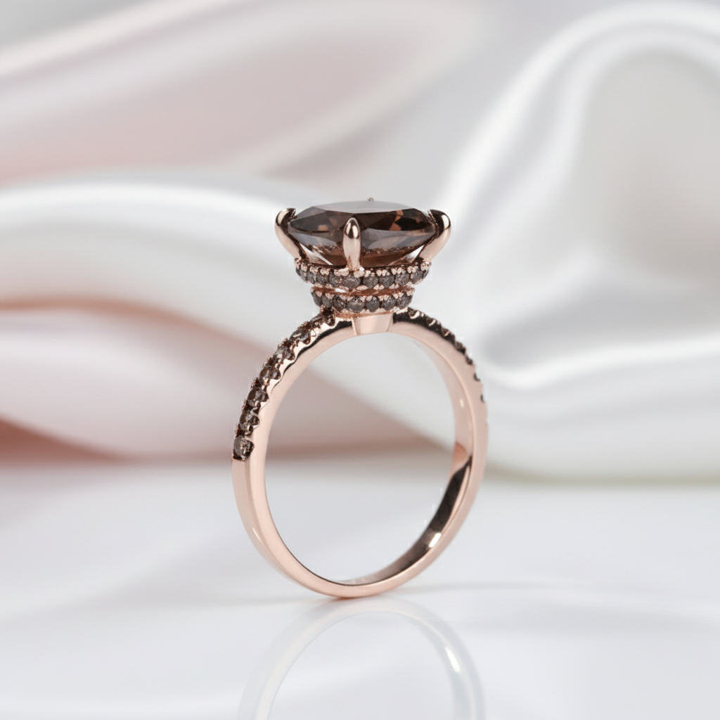 Rose Gold Cushion Cut Chocolate Stone Engagement Ring-Black Diamonds New York