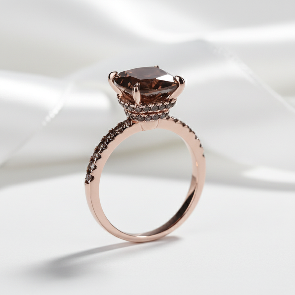 Rose Gold Cushion Cut Chocolate Stone Engagement Ring-Black Diamonds New York