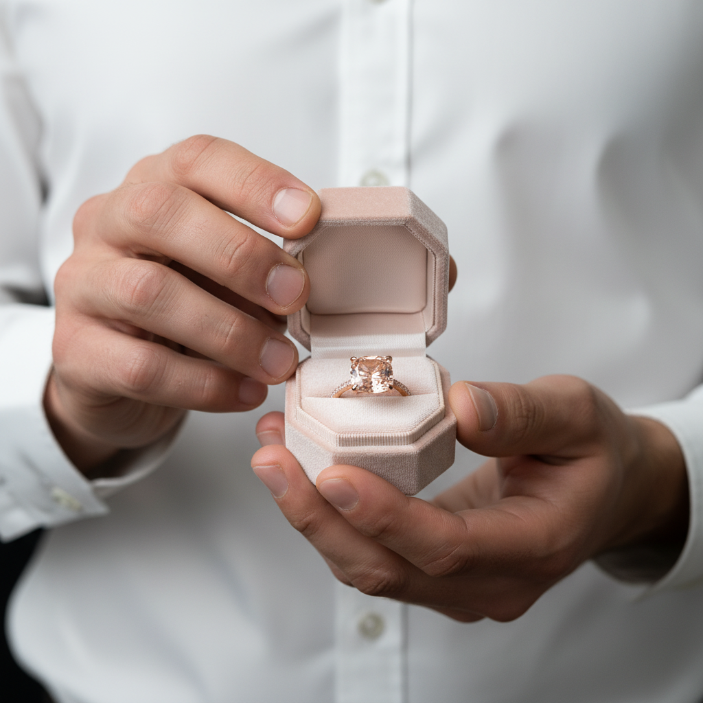 Rose Gold Cushion Cut Morganite Peachy Pink Stone Engagement Ring-Black Diamonds New York