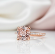 Rose Gold Cushion Cut Morganite Peachy Pink Stone Engagement Ring-Black Diamonds New York