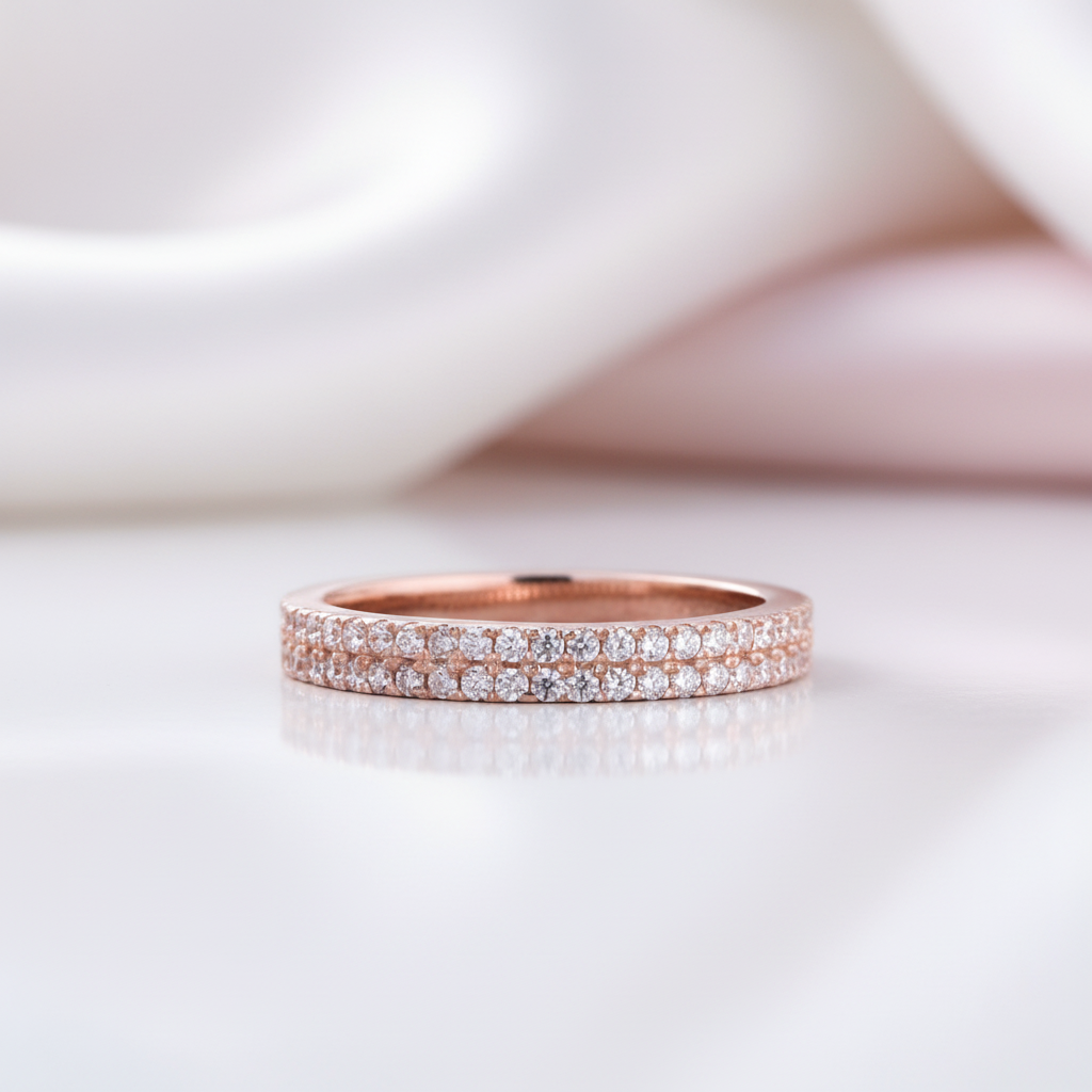 Rose Gold Double Halo Round Cut Women's Wedding Band-Black Diamonds New York