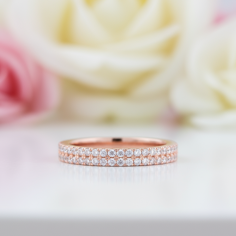 Rose Gold Double Halo Round Cut Women's Wedding Band-Black Diamonds New York