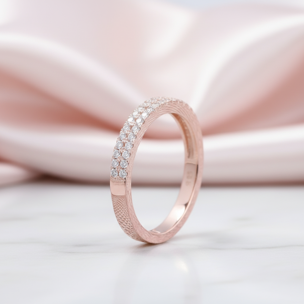 Rose Gold Double Halo Round Cut Women's Wedding Band-Black Diamonds New York