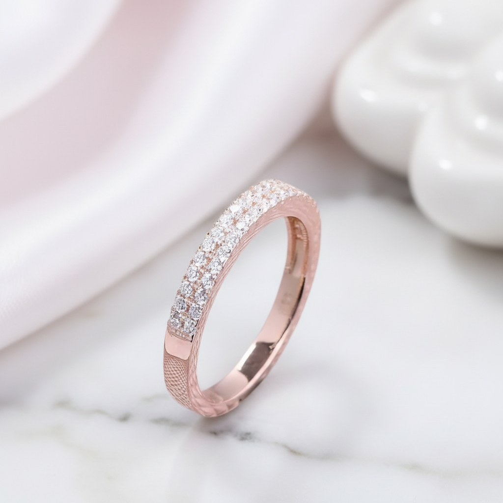 Rose Gold Double Halo Round Cut Women's Wedding Band-Black Diamonds New York