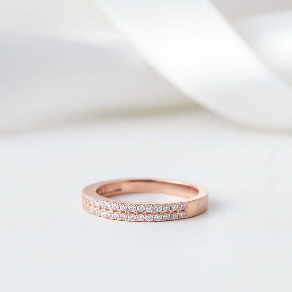 Rose Gold Double Halo Round Cut Women's Wedding Band-Black Diamonds New York