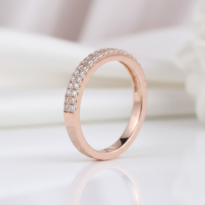 Rose Gold Double Halo Round Cut Women's Wedding Band-Black Diamonds New York