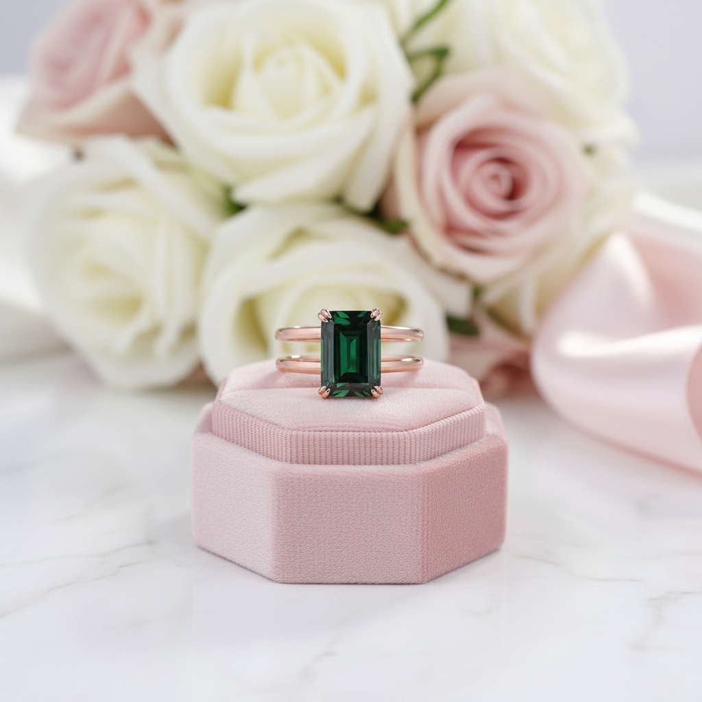 Rose Gold Emerald Cut Diamond Option Engagement Ring-Black Diamonds New York