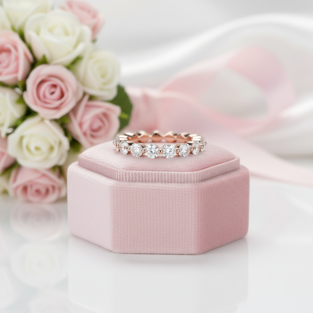 Rose Gold Eternity Round Cut Stackable Wedding Band-Black Diamonds New York