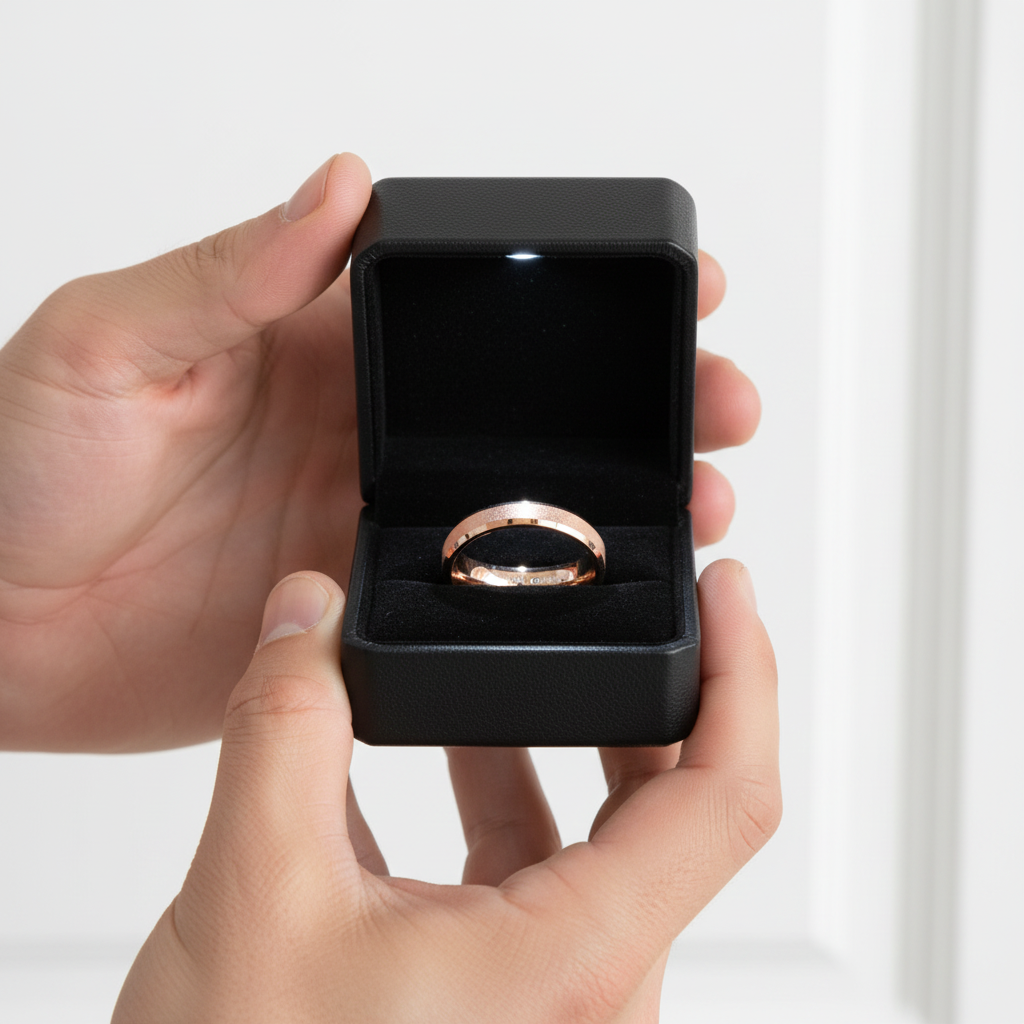Rose Gold Frosted Men's Tungsten Carbide Wedding Band-Black Diamonds New York