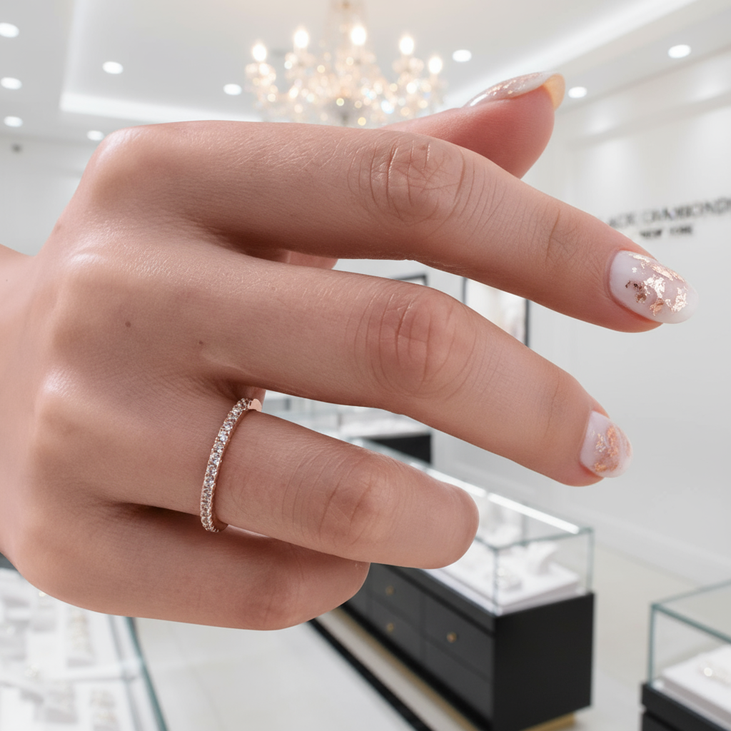 Rose Gold Half Eternity Thin Women's Wedding Band-Black Diamonds New York