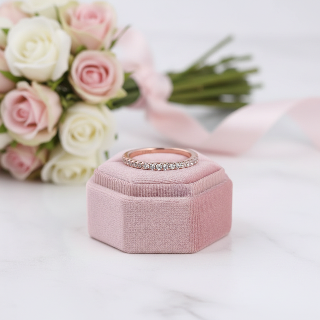 Rose Gold Half Eternity Thin Women's Wedding Band-Black Diamonds New York
