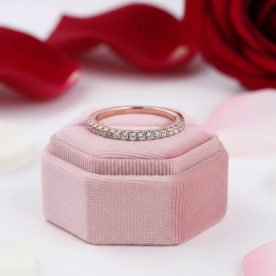 Rose Gold Half Eternity Thin Women's Wedding Band-Black Diamonds New York