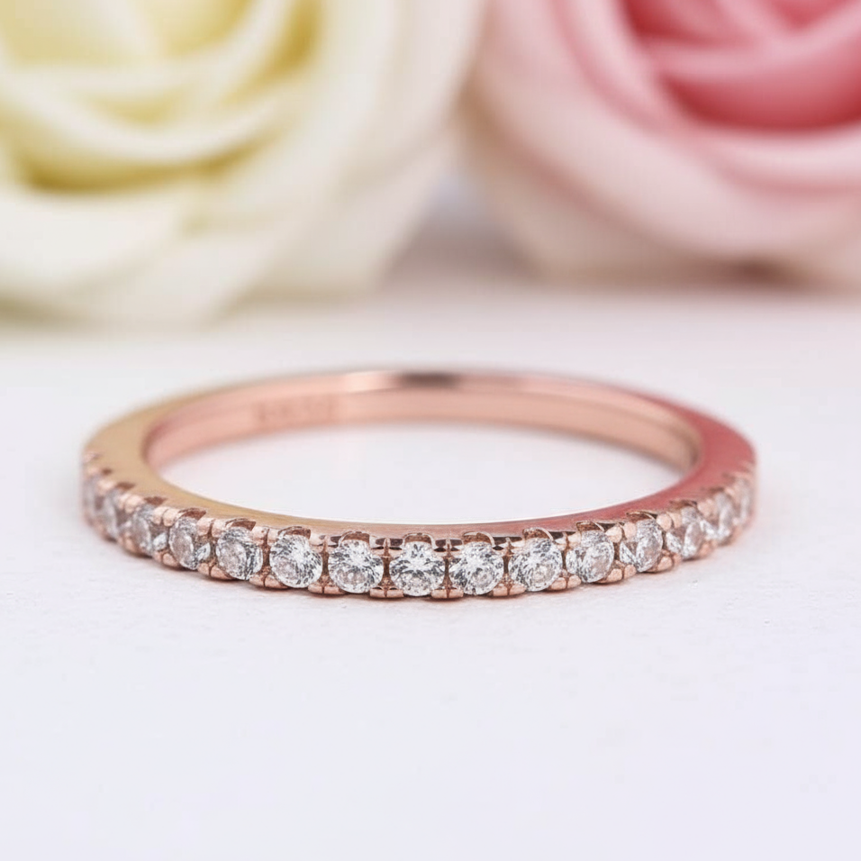 Rose Gold Half Eternity Thin Women's Wedding Band-Black Diamonds New York