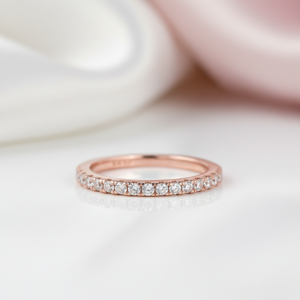Rose Gold Half Eternity Thin Women's Wedding Band-Black Diamonds New York