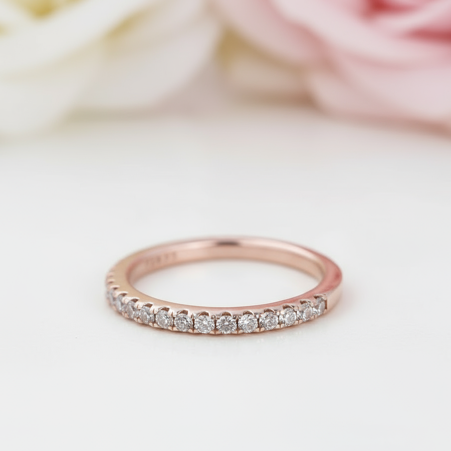 Rose Gold Half Eternity Thin Women's Wedding Band-Black Diamonds New York