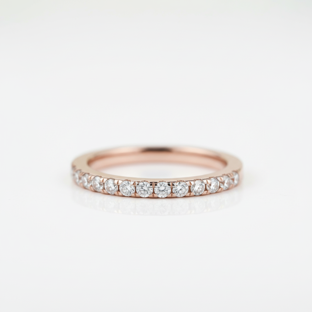 Rose Gold Half Eternity Thin Women's Wedding Band-Black Diamonds New York