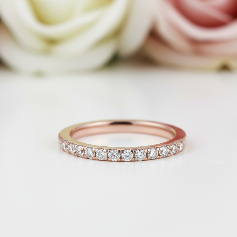 Rose Gold Half Eternity Thin Women's Wedding Band-Black Diamonds New York