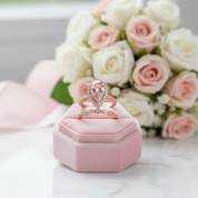 Rose Gold Halo 3.0ct Pear Cut Peachy Pink Stone Wedding Set-Black Diamonds New York