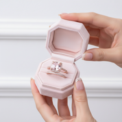 Rose Gold Halo Cushion Cut Peachy Pink Stone Wedding Ring Set-Black Diamonds New York