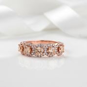 Rose Gold Halo Five Stone Champagne Stone Ring-Black Diamonds New York