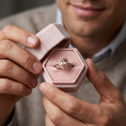 Rose Gold Halo Peachy Pink Simulated Morganite Pear Cut 3pc Ring Set-Black Diamonds New York