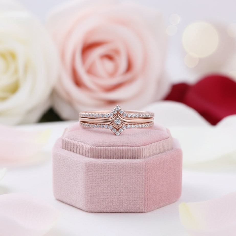 Rose Gold Halo Round Cut 3PC Wedding Band Set-Black Diamonds New York