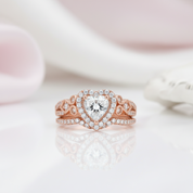 Rose Gold Heart Shape Vintage Style Diamond Option Ring Set-Black Diamonds New York