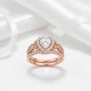 Rose Gold Heart Shape Vintage Style Diamond Ring Set-Black Diamonds New York