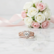 Rose Gold Heart Shape Vintage Style Diamond Ring Set-Black Diamonds New York