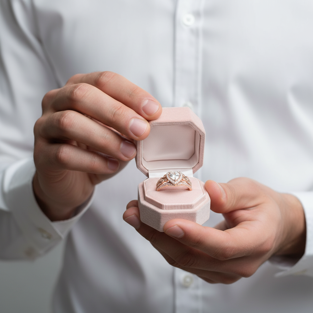 Rose Gold Heart Shape Vintage Style Diamond Ring Set-Black Diamonds New York