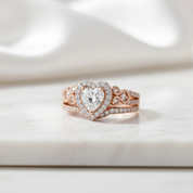 Rose Gold Heart Shape Vintage Style Diamond Ring Set-Black Diamonds New York