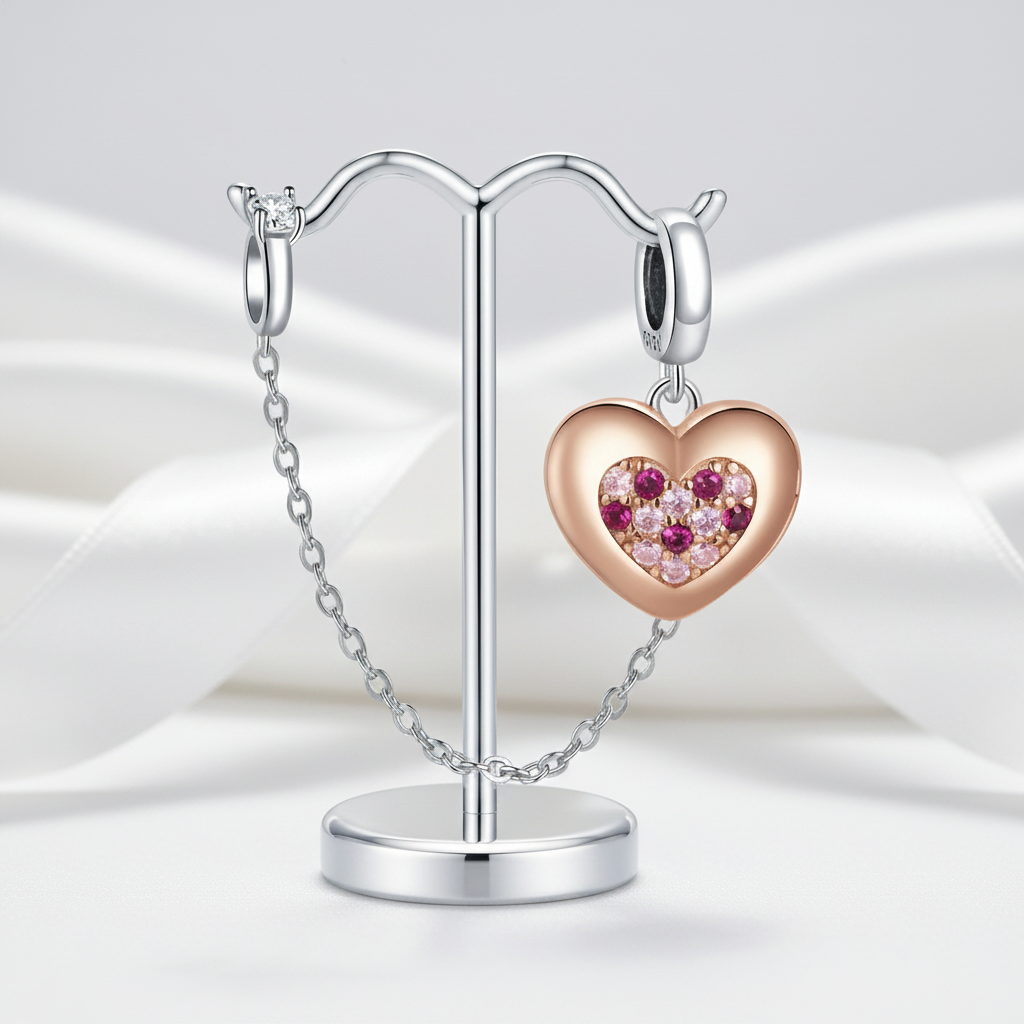 Rose Gold Heart with Diamond Option Charms-Black Diamonds New York