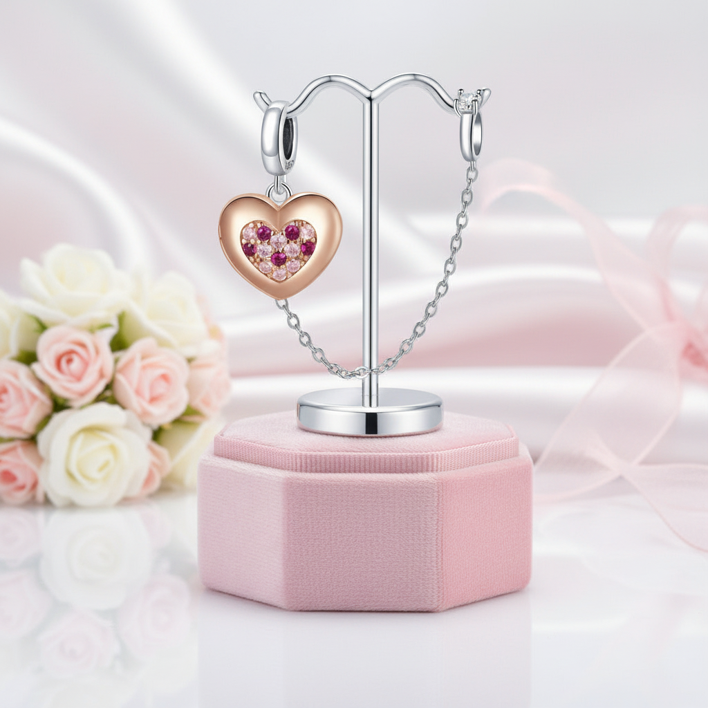 Rose Gold Heart with Diamond Option Charms-Black Diamonds New York