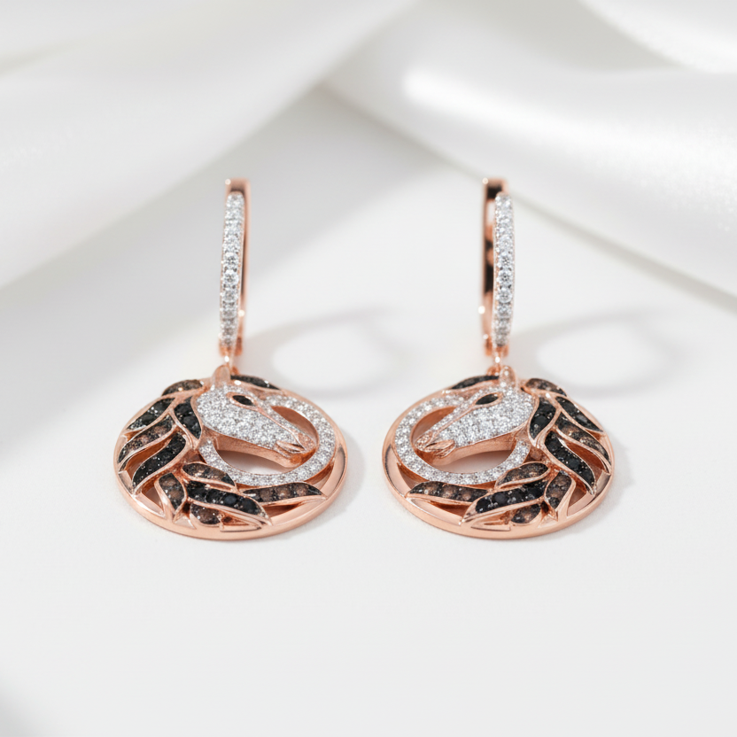 Rose Gold Horse Clip Earrings-Black Diamonds New York