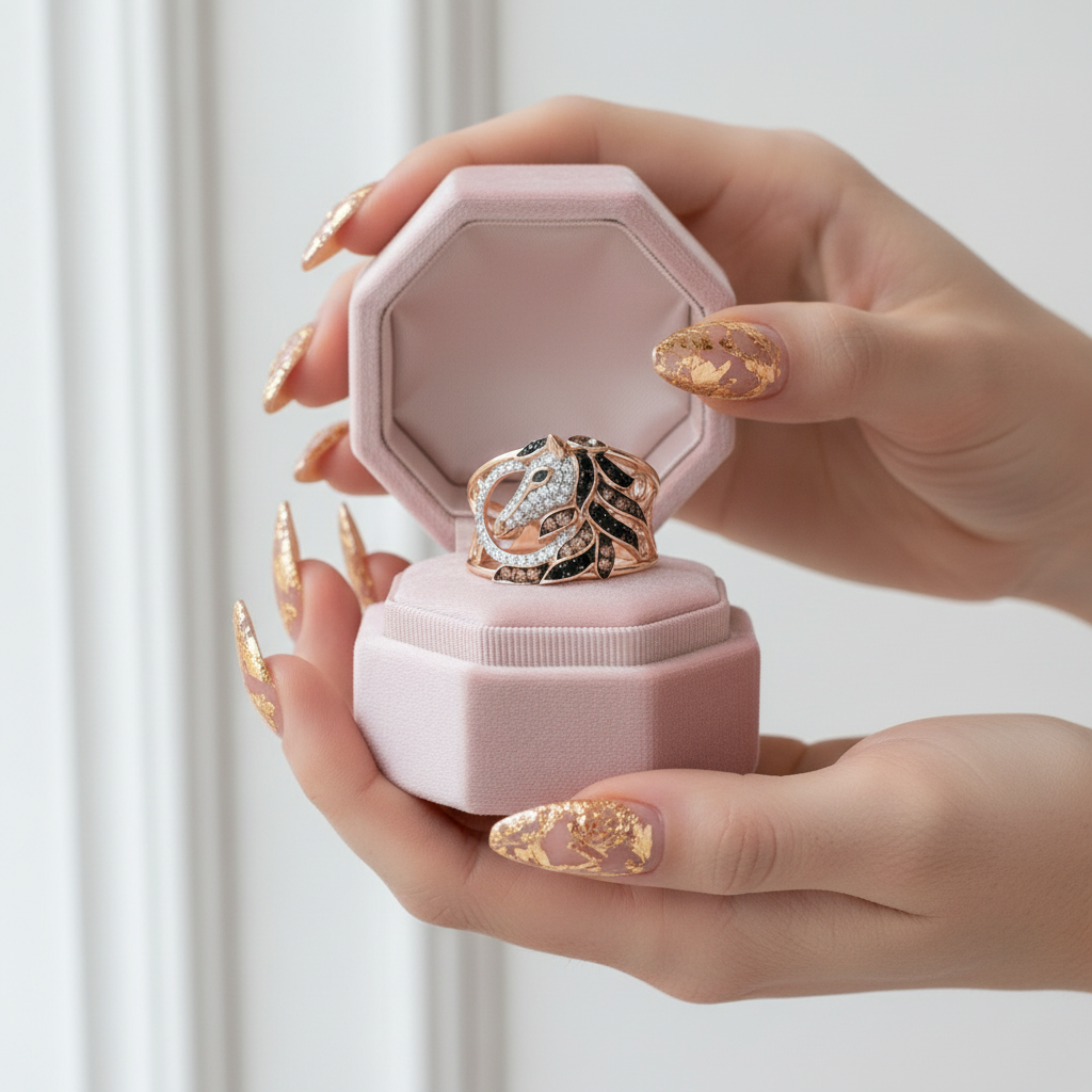 Rose Gold Horse Ring-Black Diamonds New York