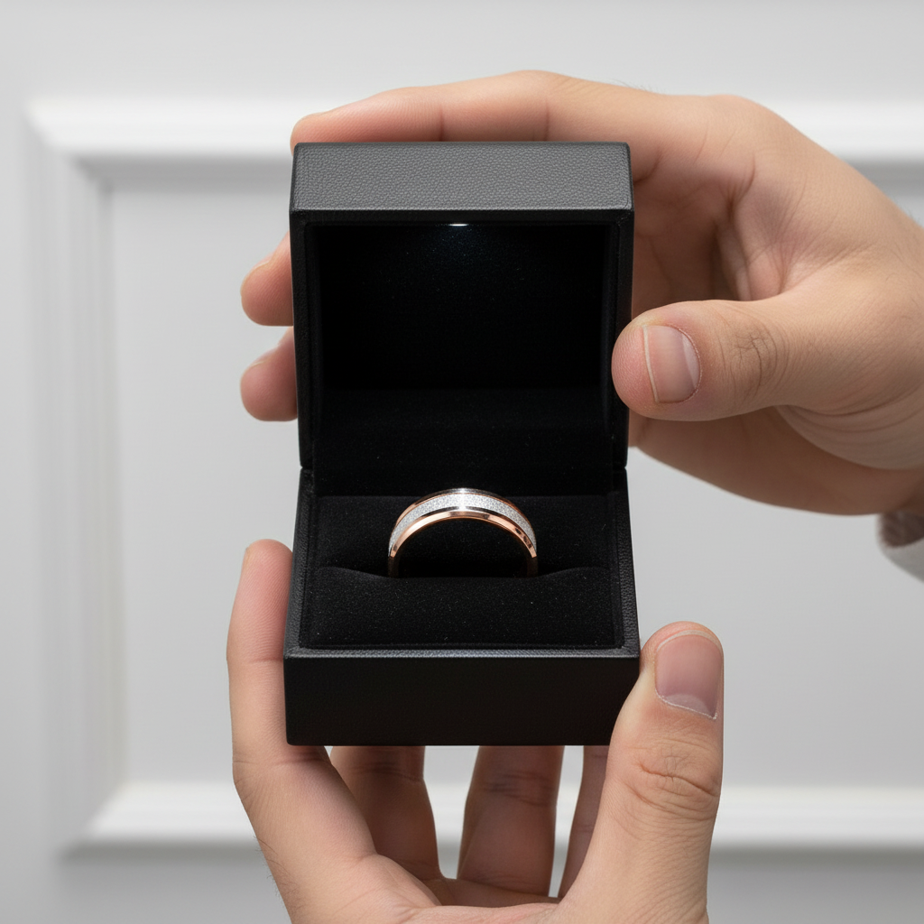 Rose Gold Matte Tungsten Men's Wedding Band-Black Diamonds New York