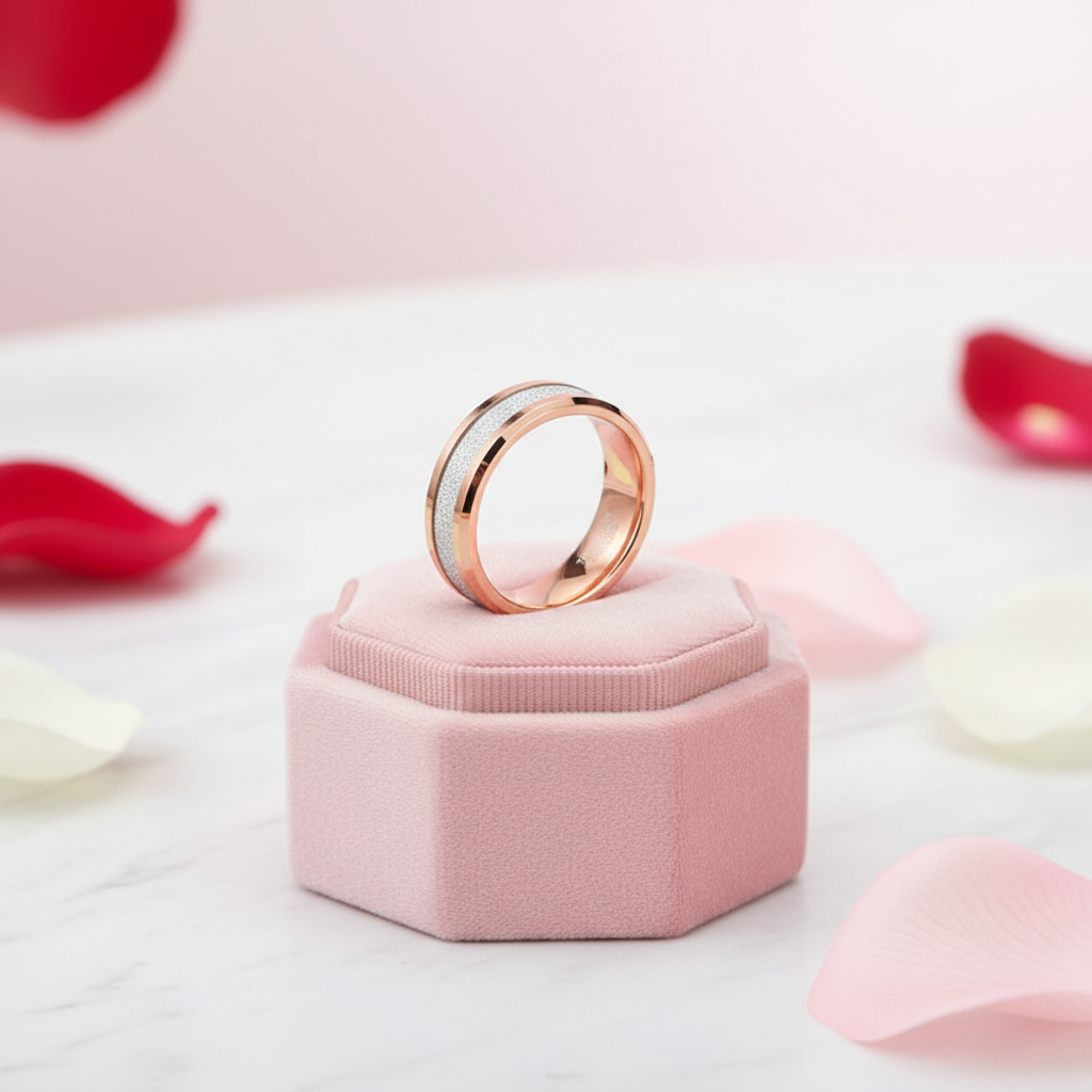 Rose Gold Matte Tungsten Men's Wedding Band-Black Diamonds New York