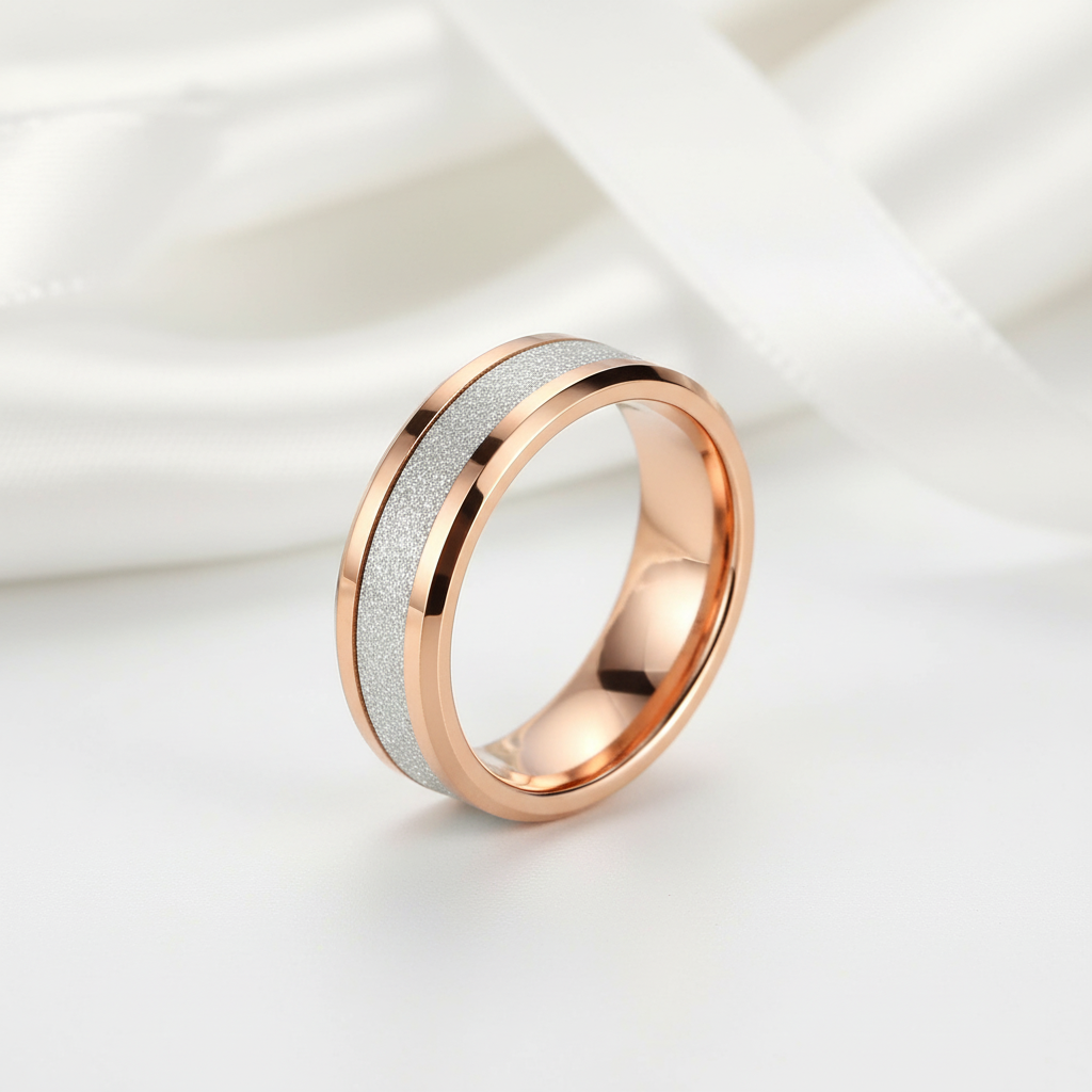 Rose Gold Matte Tungsten Men's Wedding Band-Black Diamonds New York