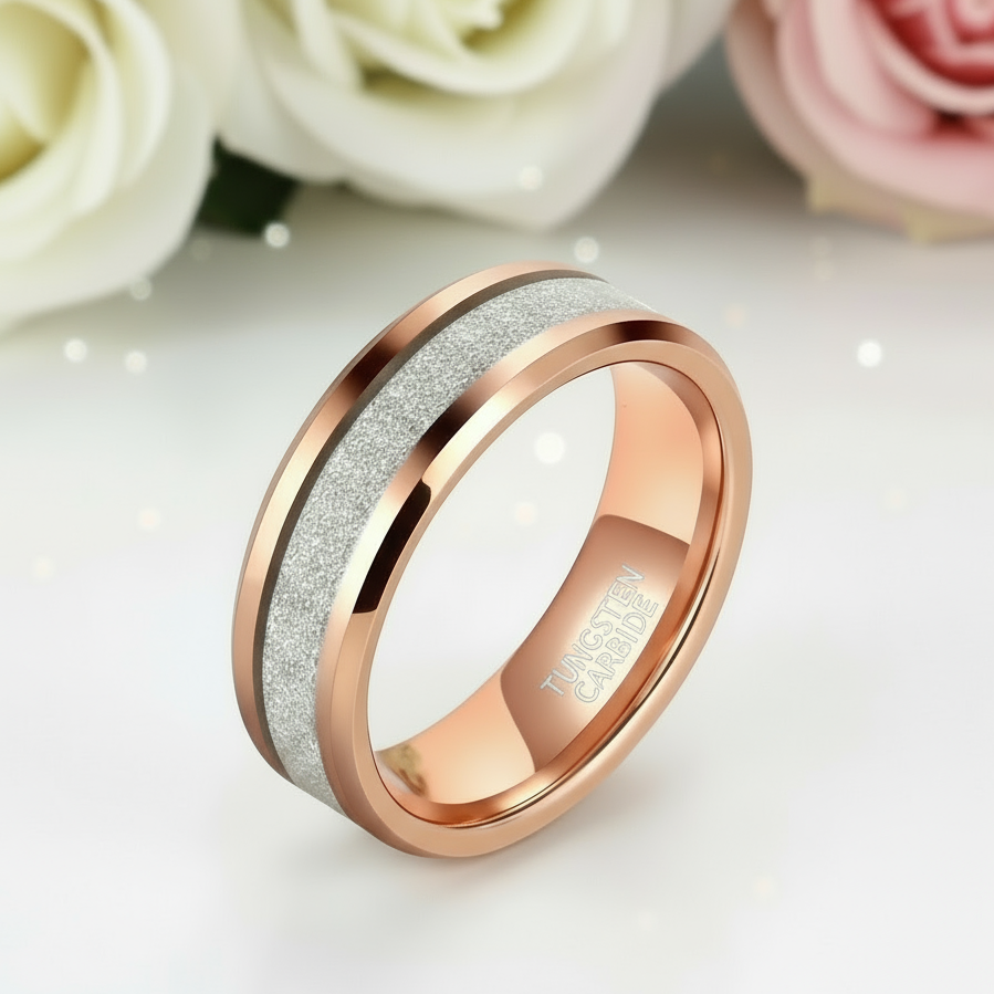 Rose Gold Matte Tungsten Men's Wedding Band-Black Diamonds New York