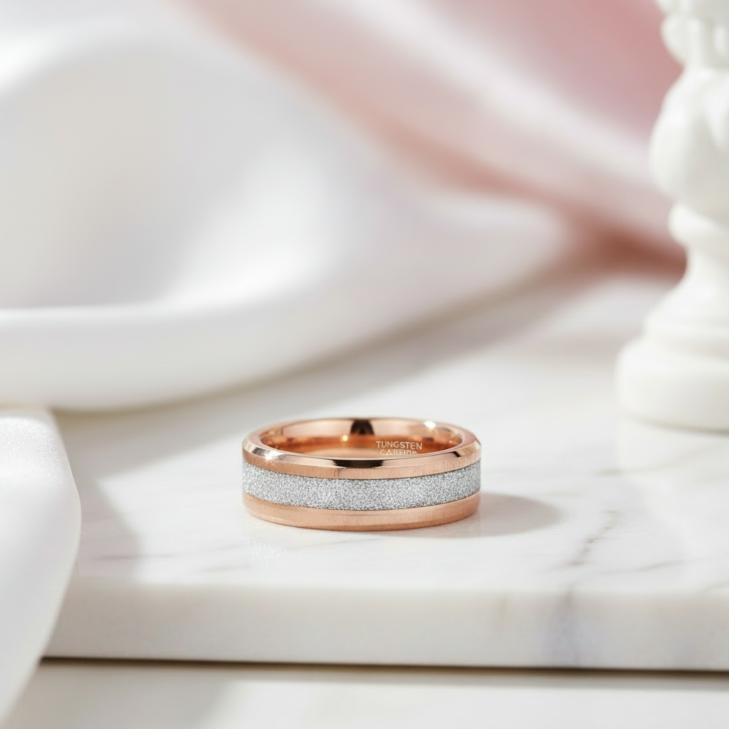 Rose Gold Matte Tungsten Men's Wedding Band-Black Diamonds New York