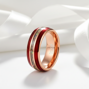 Rose Gold Men's Tungsten Wedding Band with Red Guitar String & Opal Inlay-Black Diamonds New York