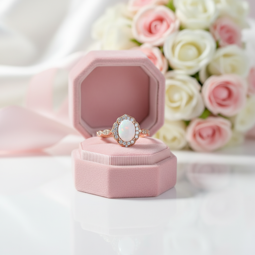 Rose Gold Oval Cut Moonstone Engagement Ring-Black Diamonds New York